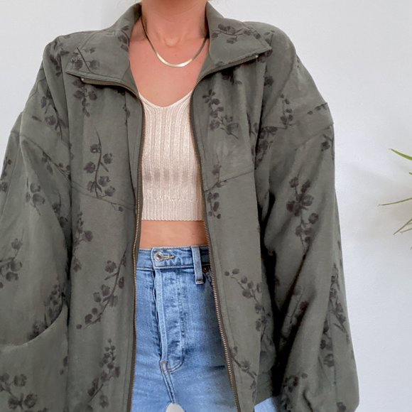 90s Deep Sage Botanical Oversized Coat - Picture 4 of 9